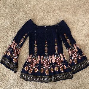 Off the shoulder top from a boutique in Breck, CO